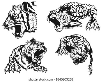 Silhouette angry tiger roaring head vector