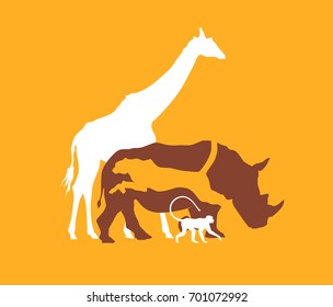 Silhouette animal of the African savanna, vector illustration