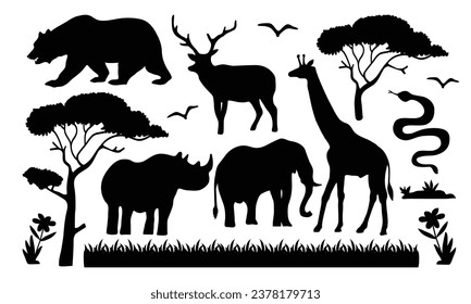 Silhouette animal collection of savanna wildlife