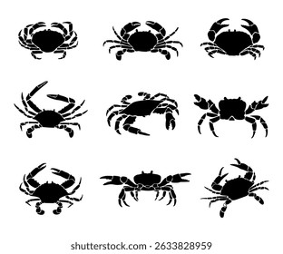 silhouette animal crab collection set on white background