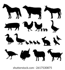 silhouette animal farm collection on white background