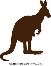 Silhouette of animal Kangaroo with it's  baby