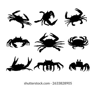 silhouette animal sea crab collection set
