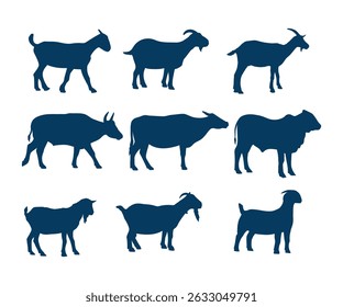 silhouette animal sheep and cattle collection set