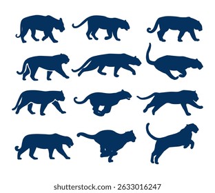 silhouette animal tiger collection set on white background