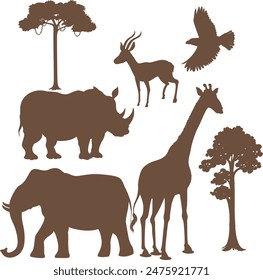 silhouette animal, tree and bush with ease layered on illustrator