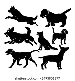 silhouette animals dog on black color vector illustration collection