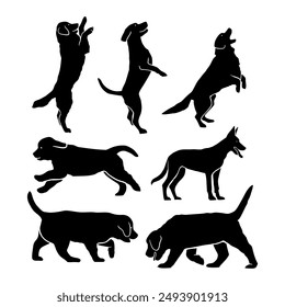 silhouette animals dog on black color vector illustration collection