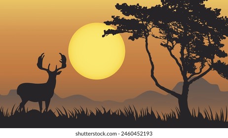 Silhouette animals on evening at savanah