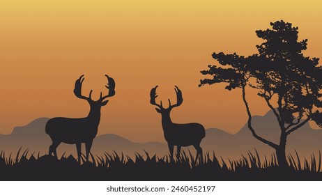 Silhouette animals on evening at savanah