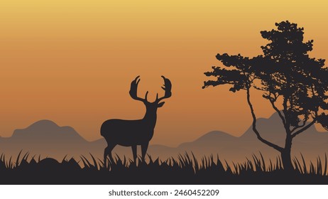 Silhouette animals on evening at savanah