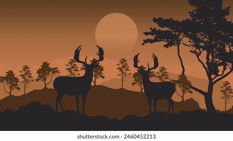Silhouette animals on evening at savanah