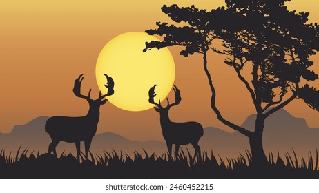 Silhouette animals on evening at savanah