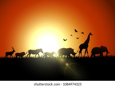 Silhouette animals on savannas