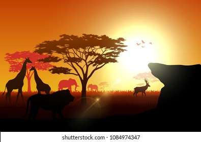 Silhouette animals on savannas