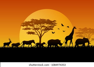 Silhouette animals on savannas