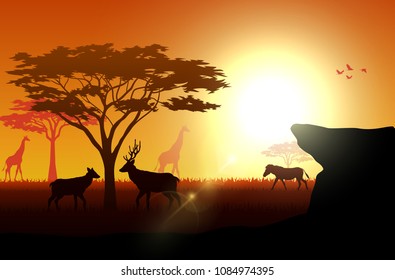 Silhouette animals on savannas