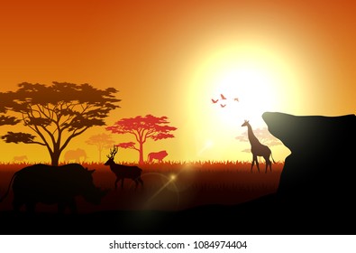 Silhouette animals on savannas