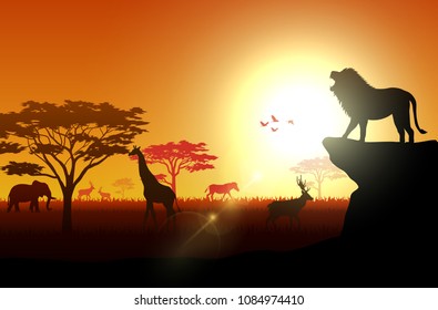 Silhouette animals on savannas