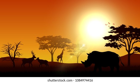 Silhouette animals on savannas