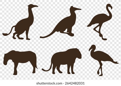 Silhouette of animals. PNG silhouette animal set, transparent background.