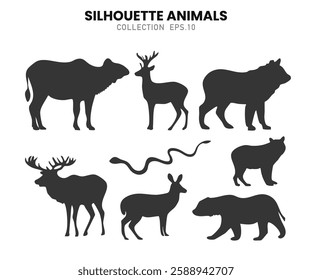 Silhouette animals of savanna, all of is mammals.Animals vector illustration.