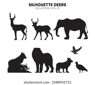 Silhouette animals of savanna, all of is mammals.Animals vector illustration.