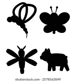 Silhouette of Animals Shaped as Balloons Floating in the Air