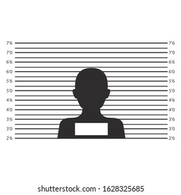 Silhouette of anonymous man in mugshot or police lineup background.