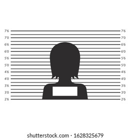 Silhouette of anonymous woman in mugshot or police lineup background.