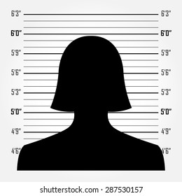 Silhouette of  anonymous woman in mugshot or police lineup background