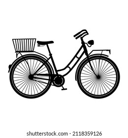 Silhouette of an antique bicycle on a white background.