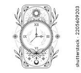 silhouette antique clock time floral illustration logo