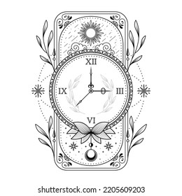 silhouette antique clock time floral illustration logo