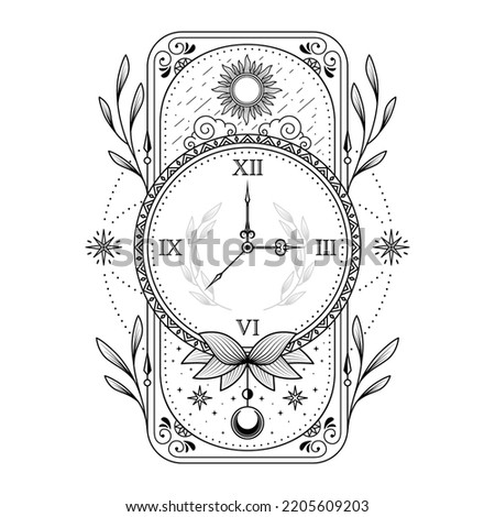 silhouette antique clock time floral illustration logo
