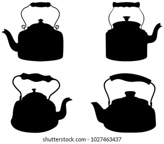 Silhouette antique kettle vector set