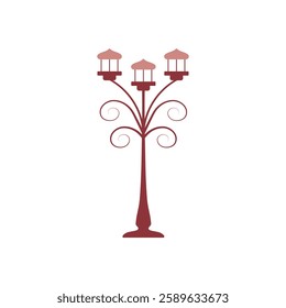 The silhouette of an antique street lamp on a white background. Vector image.