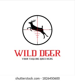 Silhouette Antler Deer Jump Isolated In The Telescope Vector Logo Design
