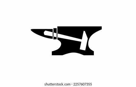 silhouette anvil hammer logo isolated on white background