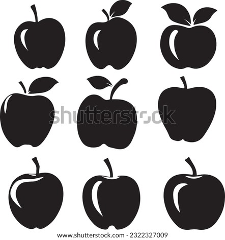 Silhouette apple vector collection illustration isolated on white artboard