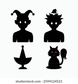 silhouette April Fools’ Day icon set vector illustrations. Fools Day.