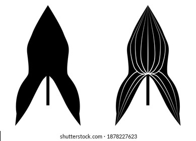 Silhouette of an aquatic arrowhead plant, a leaf of a plant. Silhouette and Outline