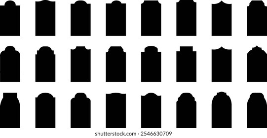 Silhouette Arabic arch. Arab Elements In Minimal Boho Style for Labels. Collection of arch in oriental style. Arabic arch window and doors black set. Vector Islamic door and window shapes