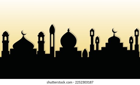 Silhouette of Arabic architecture featuring a mosque roof