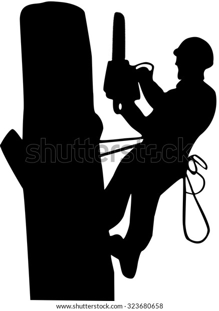 Silhouette Arborist On Tree Stock Vector (Royalty Free) 323680658