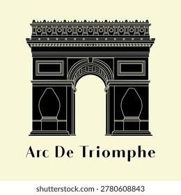 Silhouette Arc De Triomphe icon vector illustration of a historic building in Paris, Simple outline icon design cartoon landmark for vacation travel tourist attractions.