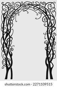 Silhouette arch of vine isolate pattern forging. Vector template. Classic vintage ornament in art nouveau or modern style