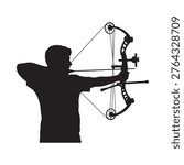 Silhouette of an archer drawing back a modern compound bow