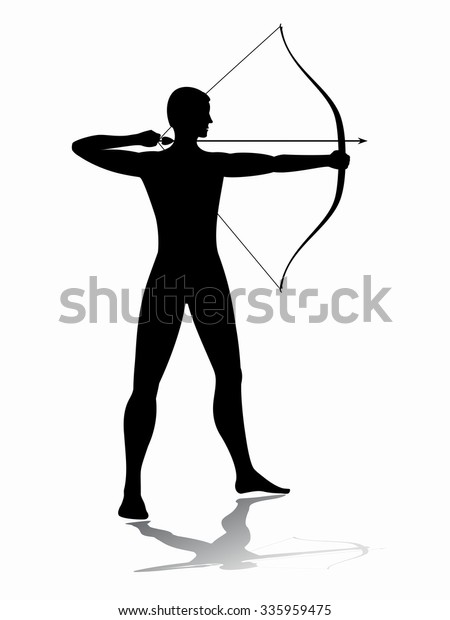 Silhouette Archer Shooting Black White Illustration Stock Vector