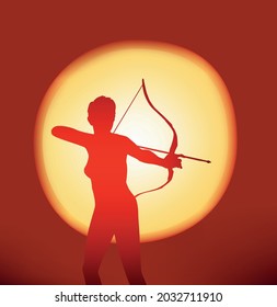 Silhouette of an archer at sunset